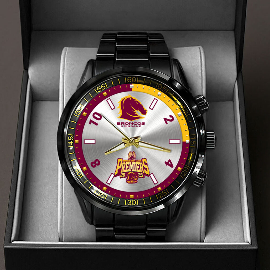Brisbane Broncos 2025 NRL Premiers  Black Stainless Steel Watch - HOATT13613