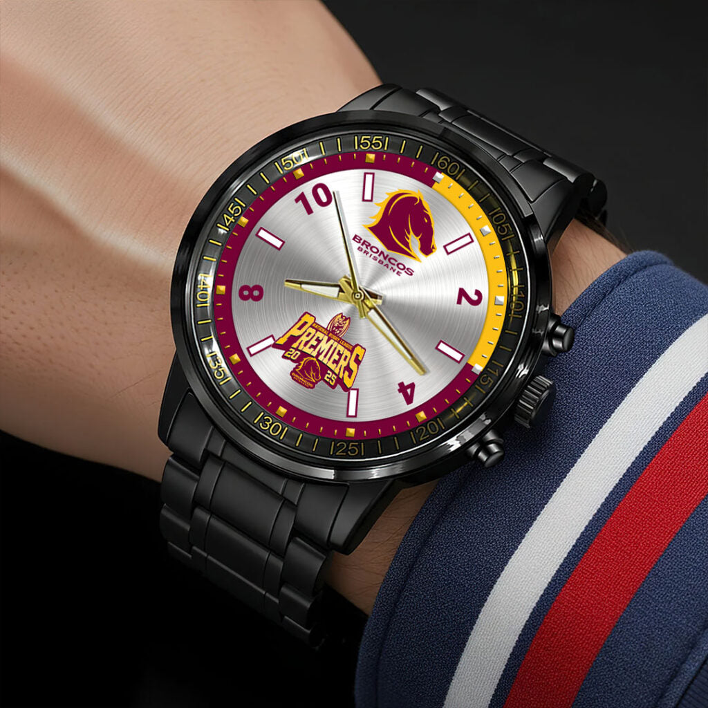Brisbane Broncos 2025 NRL Premiers  Black Stainless Steel Watch - HOATT13613