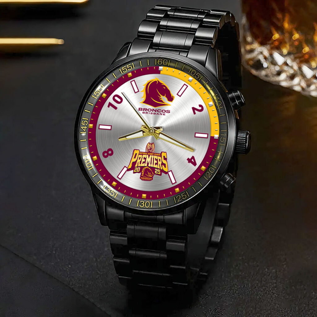 Brisbane Broncos 2025 NRL Premiers  Black Stainless Steel Watch - HOATT13613