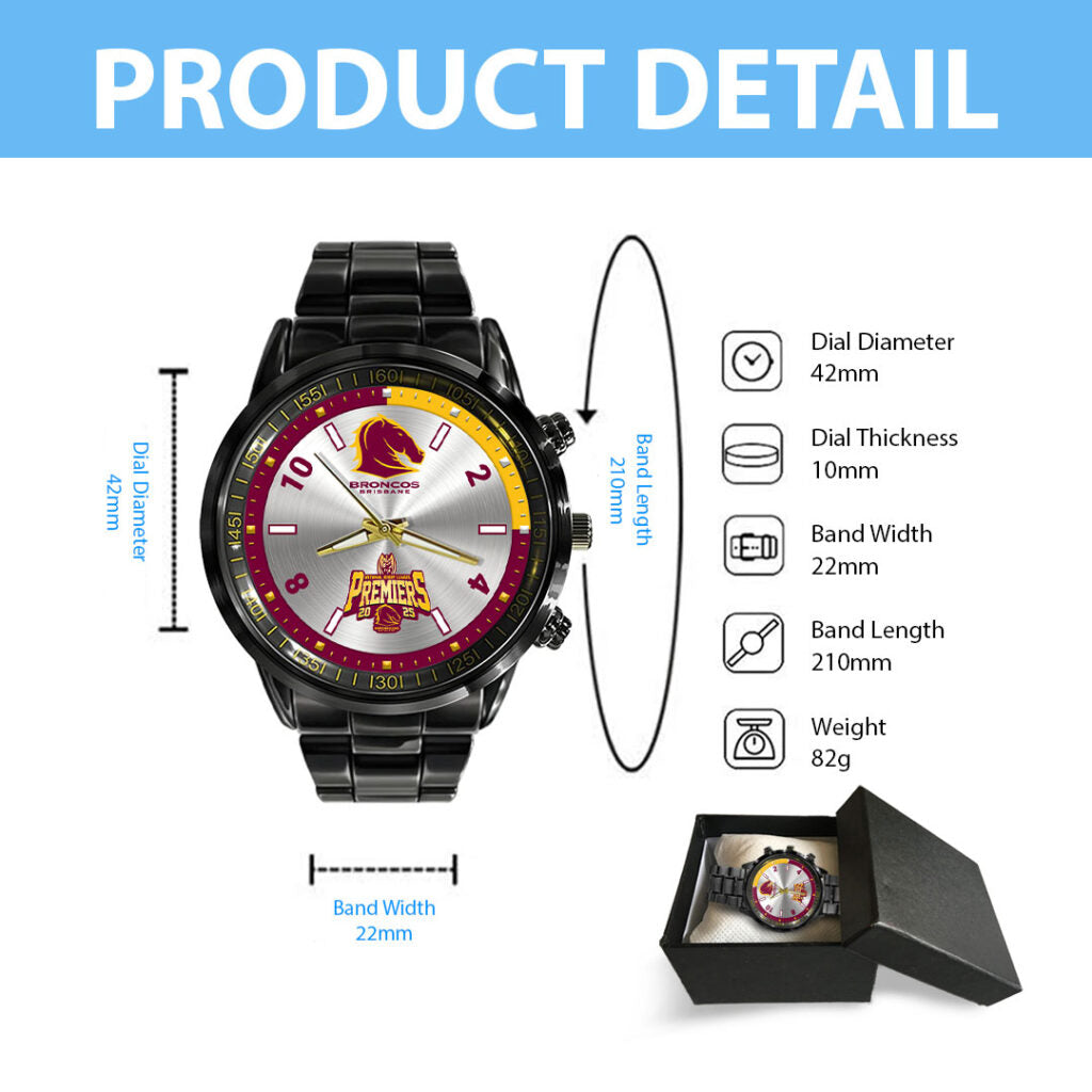 Brisbane Broncos 2025 NRL Premiers  Black Stainless Steel Watch - HOATT13613