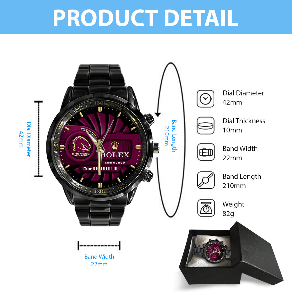 Brisbane Broncos x Rolex Black Stainless Steel Watch - MAITM13198