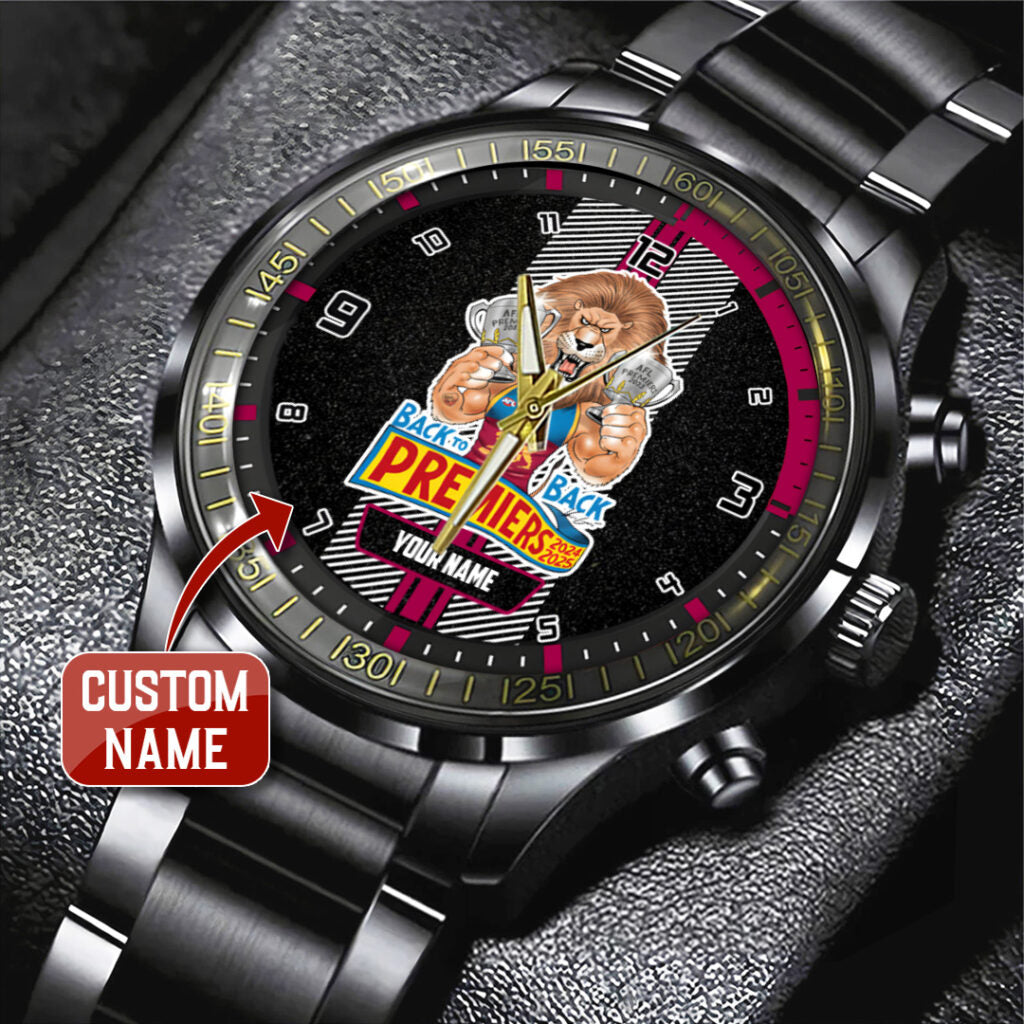 Personalized Brisbane Lions Premiers 2025 Black Stainless Steel Watch - TANTN16865