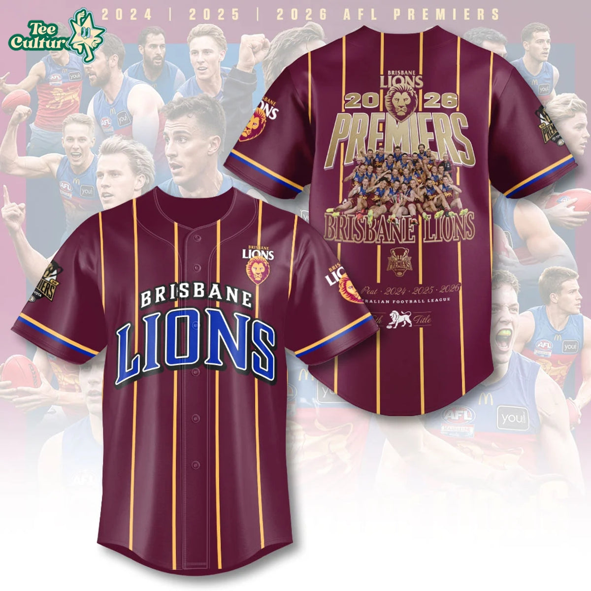 Brisbane Lions Threepeat Premiers Baseball Jersey