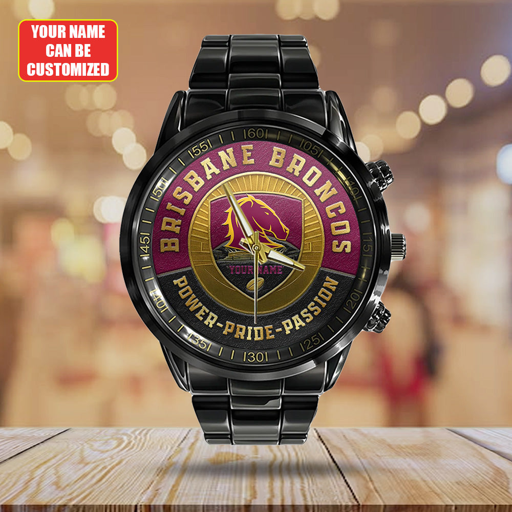 Personalized Brisbane Broncos Black Stainless Steel Watch - TANTN18620