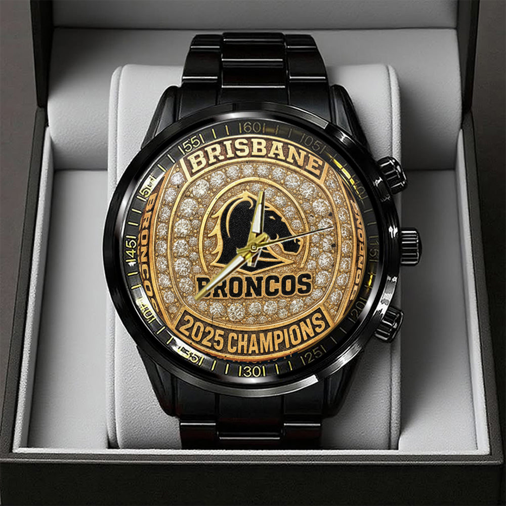 Brisbane Broncos 2025 Premiership Black Stainless Steel Watch – TANTN17396