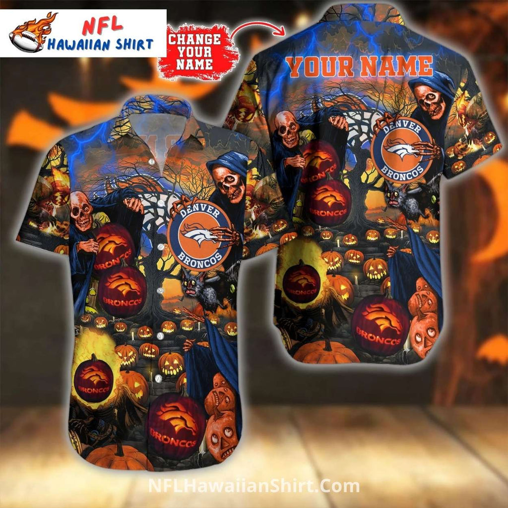 Broncos Halloween Aloha Shirt Spooky Pumpkin And Reaper