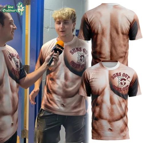 Brooklyn Cyclones Suns Out Guns Out Funny 3D Fake Abs Muscle T-Shirt