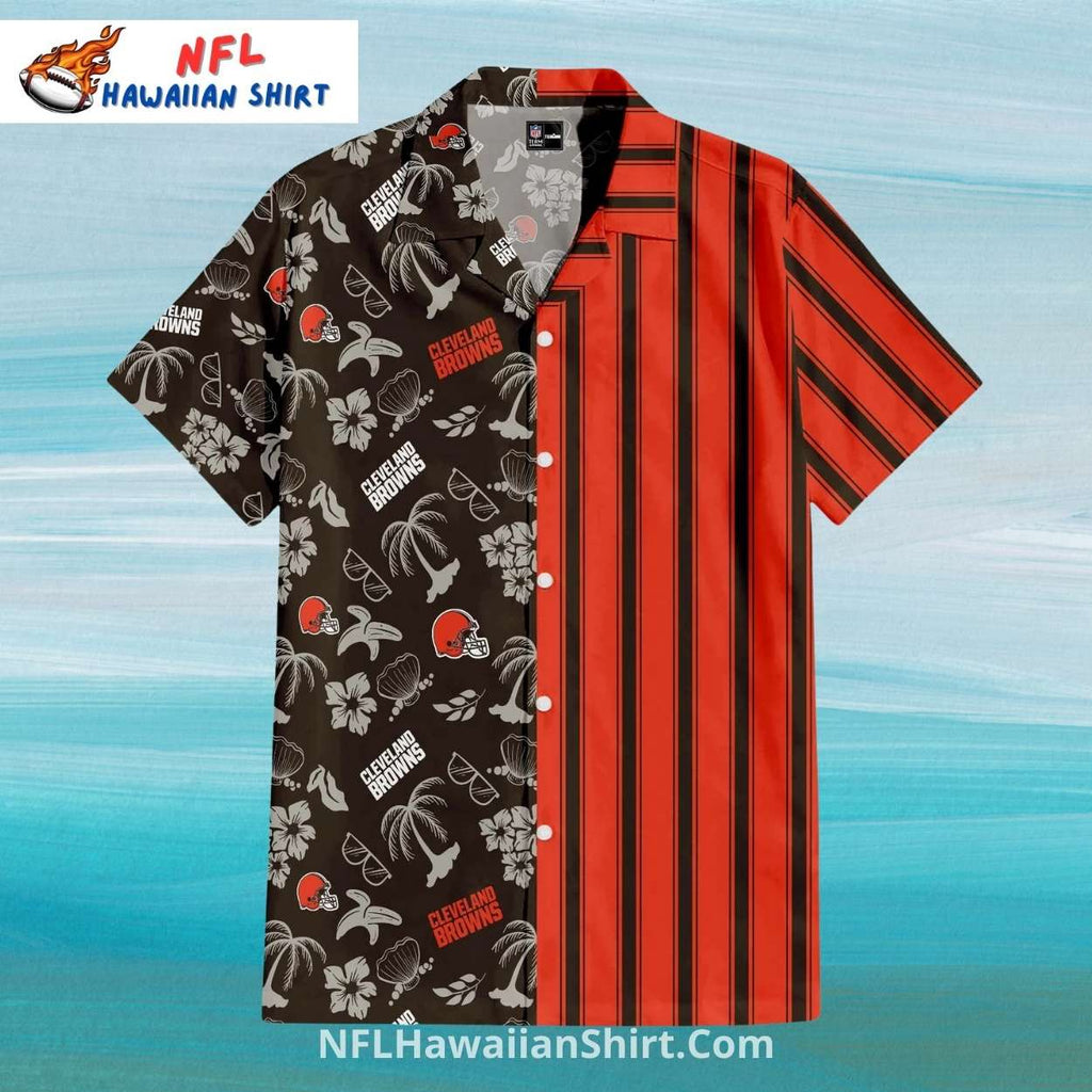 Browns Hawaiian Shirt Half Striped Tropical Coconut Print