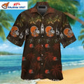 Browns Hawaiian Shirt Tropical Palm Tree And Surfboard Theme