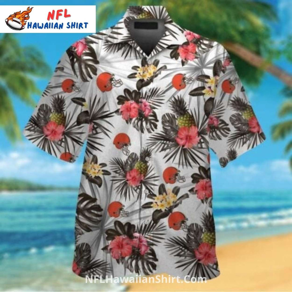 Browns Hawaiian Shirt White Floral And Pineapple Design