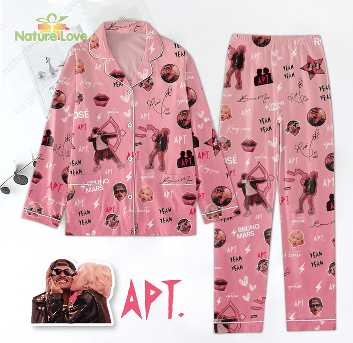Rose Bruno Mars APT Pajamas Set Pink Pajamas Sets for Fans