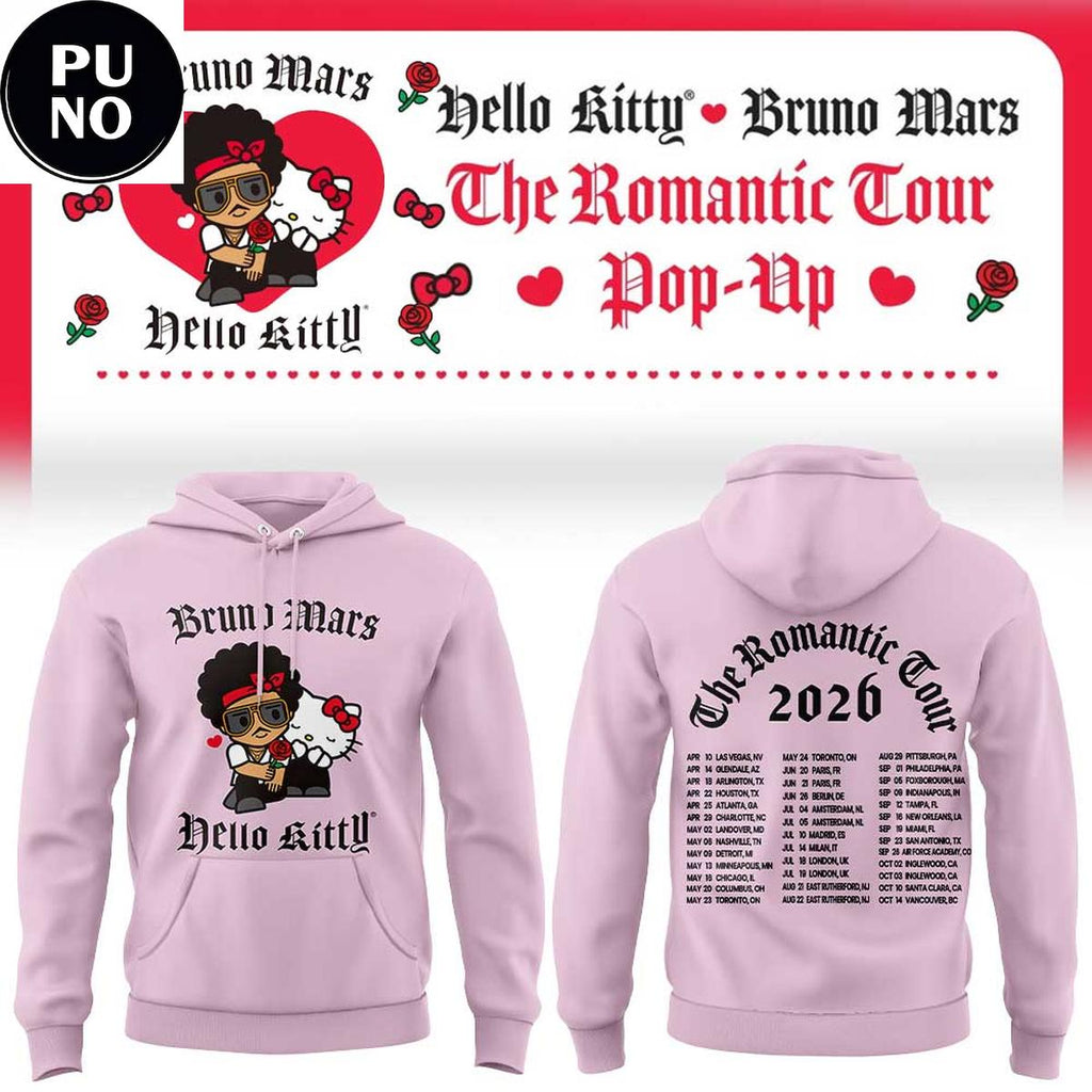 Bruno Mars x Hello Kitty 2026 The Romantic Tour Pop-Up Schedule Hoodie T-Shirt