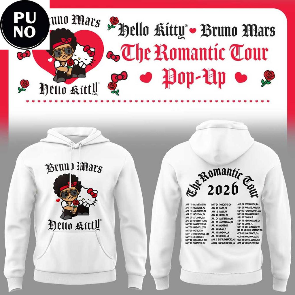 Bruno Mars x Hello Kitty 2026 The Romantic Tour Pop-Up Schedule Hoodie T-Shirt