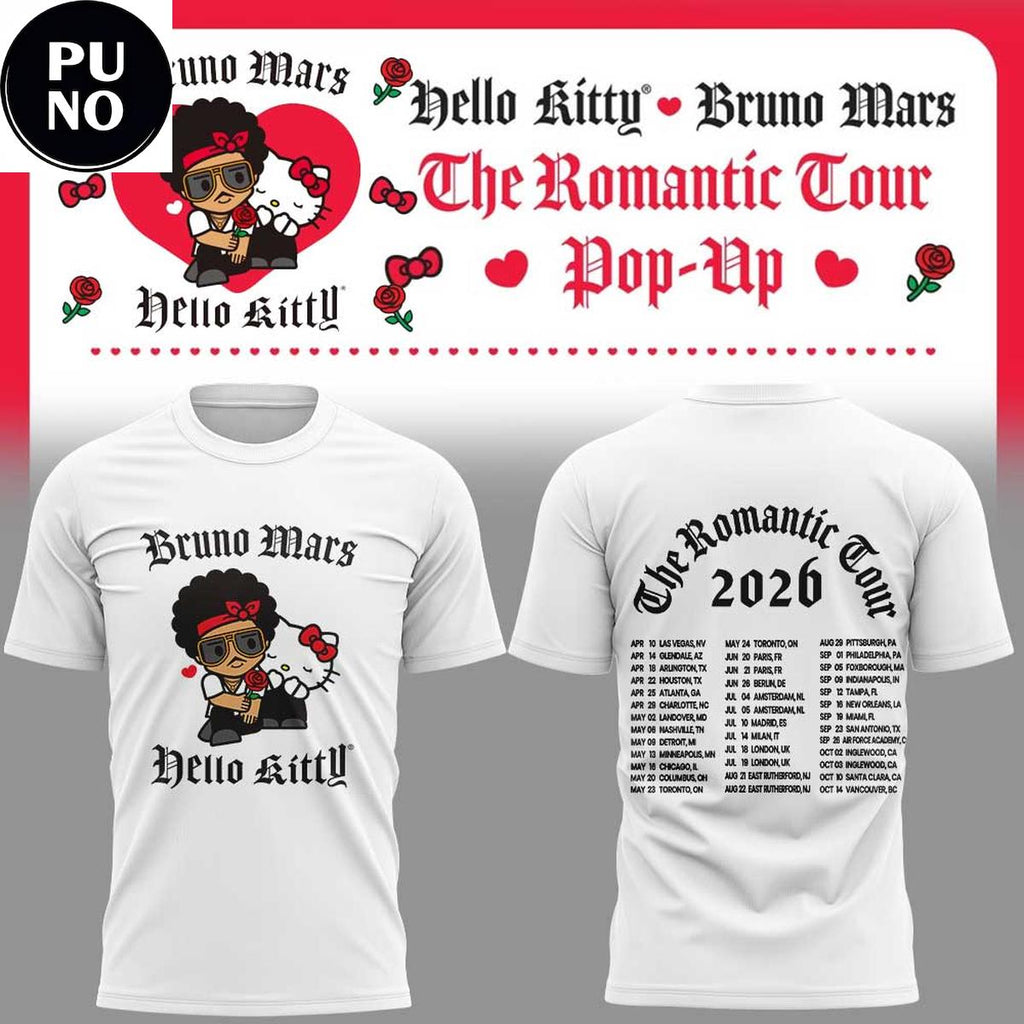 Bruno Mars x Hello Kitty 2026 The Romantic Tour Pop-Up Schedule Hoodie T-Shirt