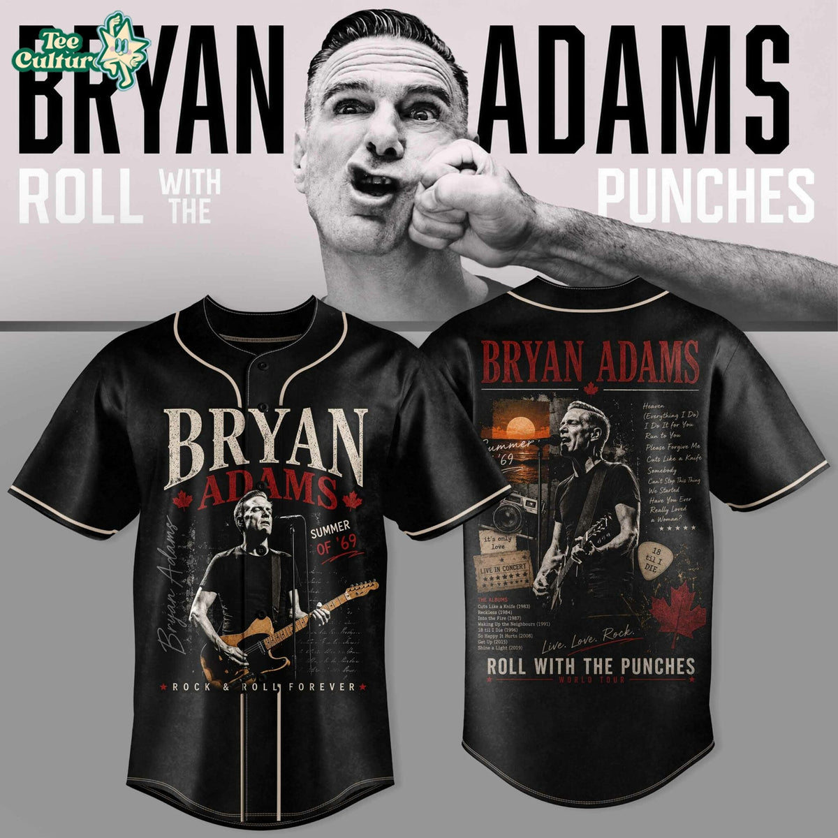 Bryan Adams Roll With The Punches Tour Baseball Jersey V4
