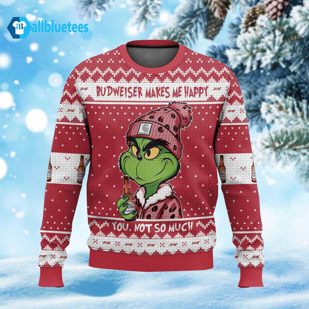 Budweiser Makes Me Happy Ugly Sweater