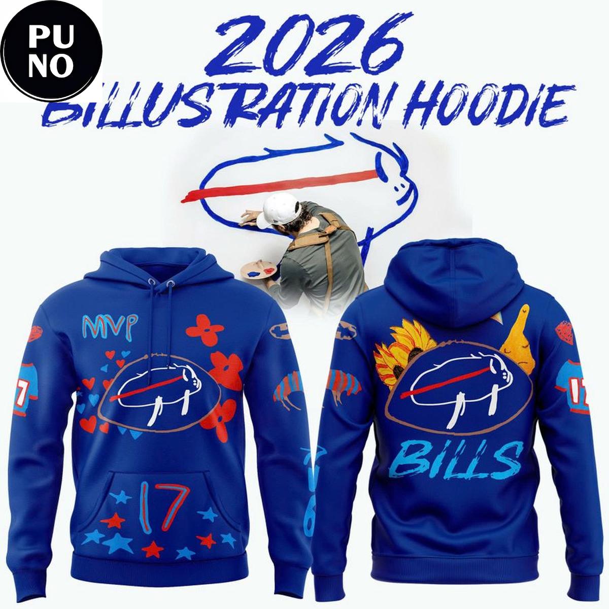 Buffalo Bills 2026 Josh Allen Billustration Hoodie T-Shirt