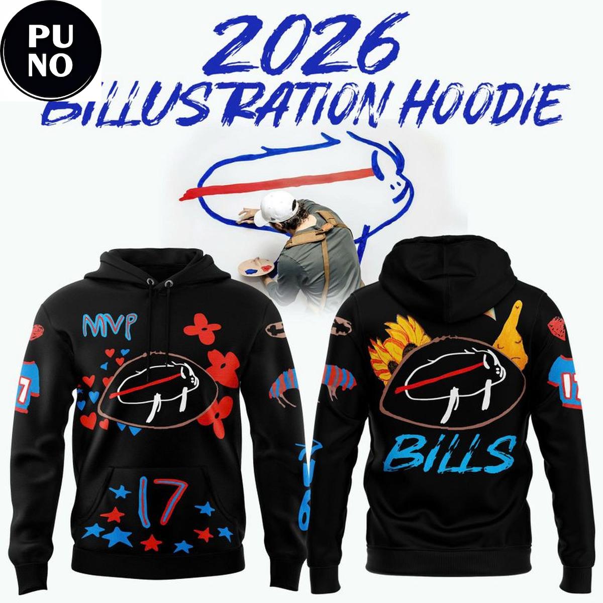 Buffalo Bills 2026 Josh Allen Billustration Hoodie T-Shirt