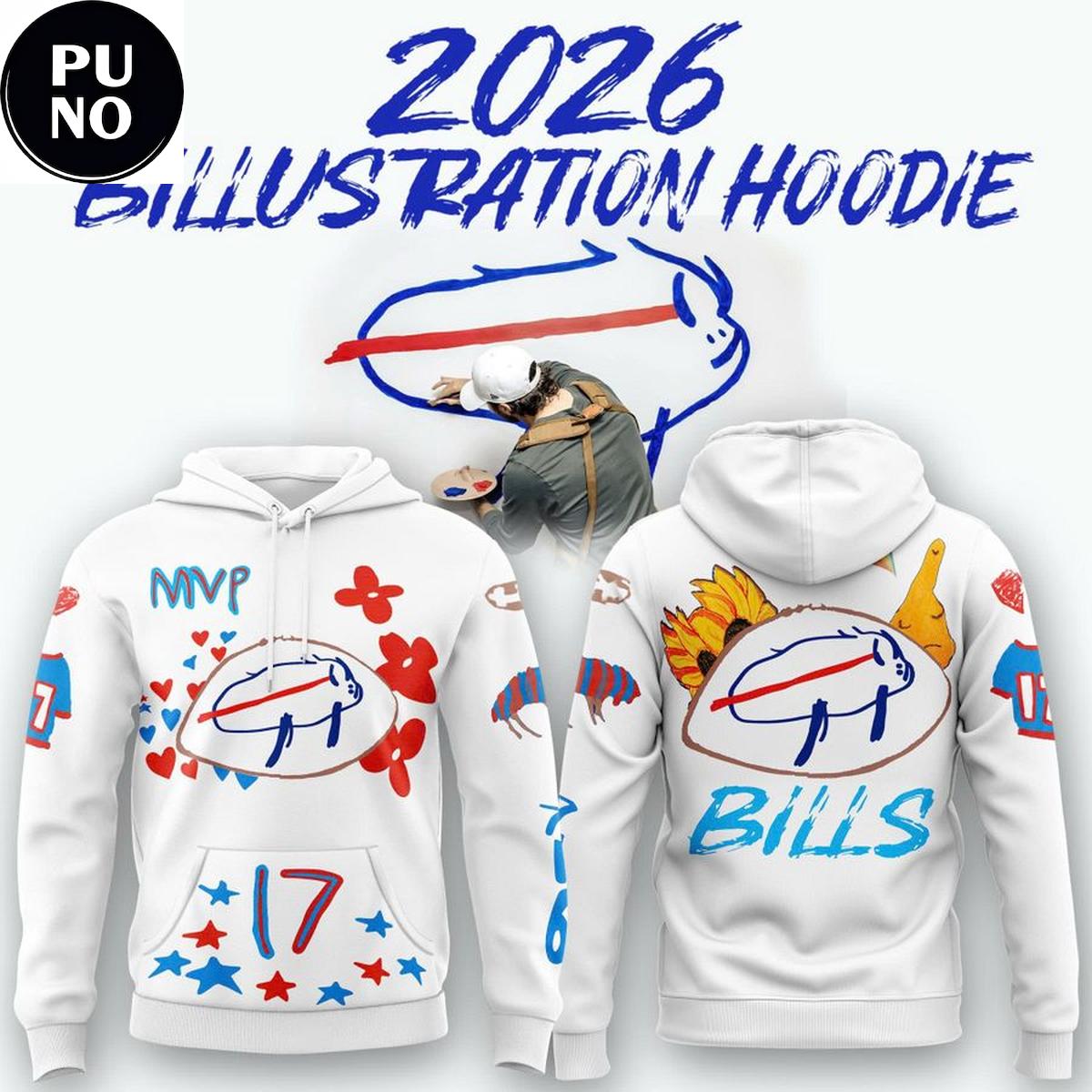 Buffalo Bills 2026 Josh Allen Billustration Hoodie T-Shirt