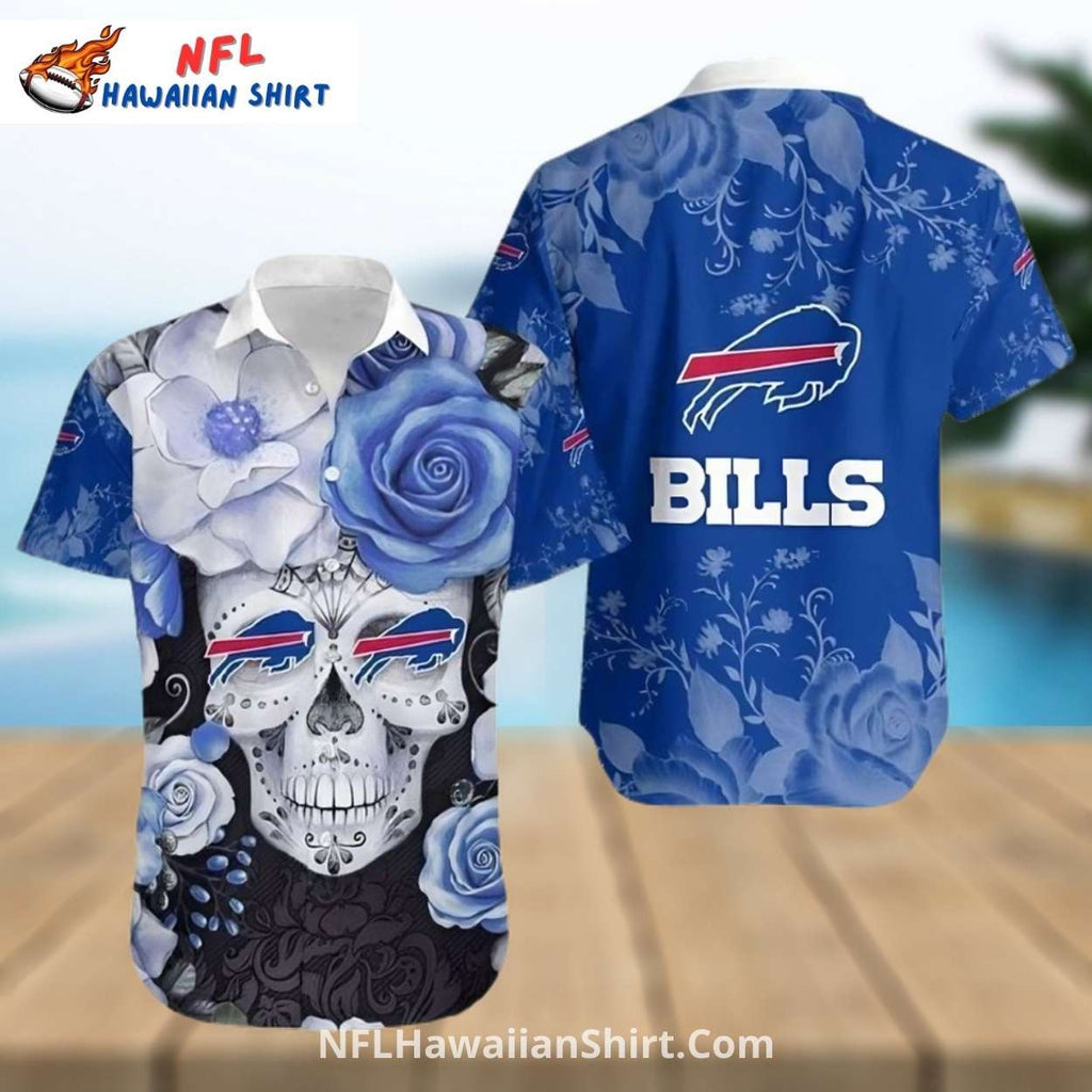 Buffalo Bills Aloha Shirt Skull Blue Floral Design