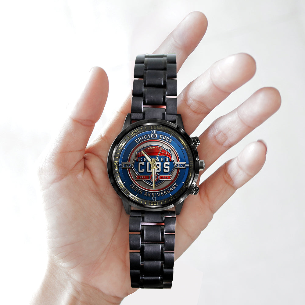 Chicago Cubs Black Stainless Steel Watch - TMTHU1197