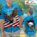 Carolina Panthers Aloha Shirt Bald Eagle American Flag Design