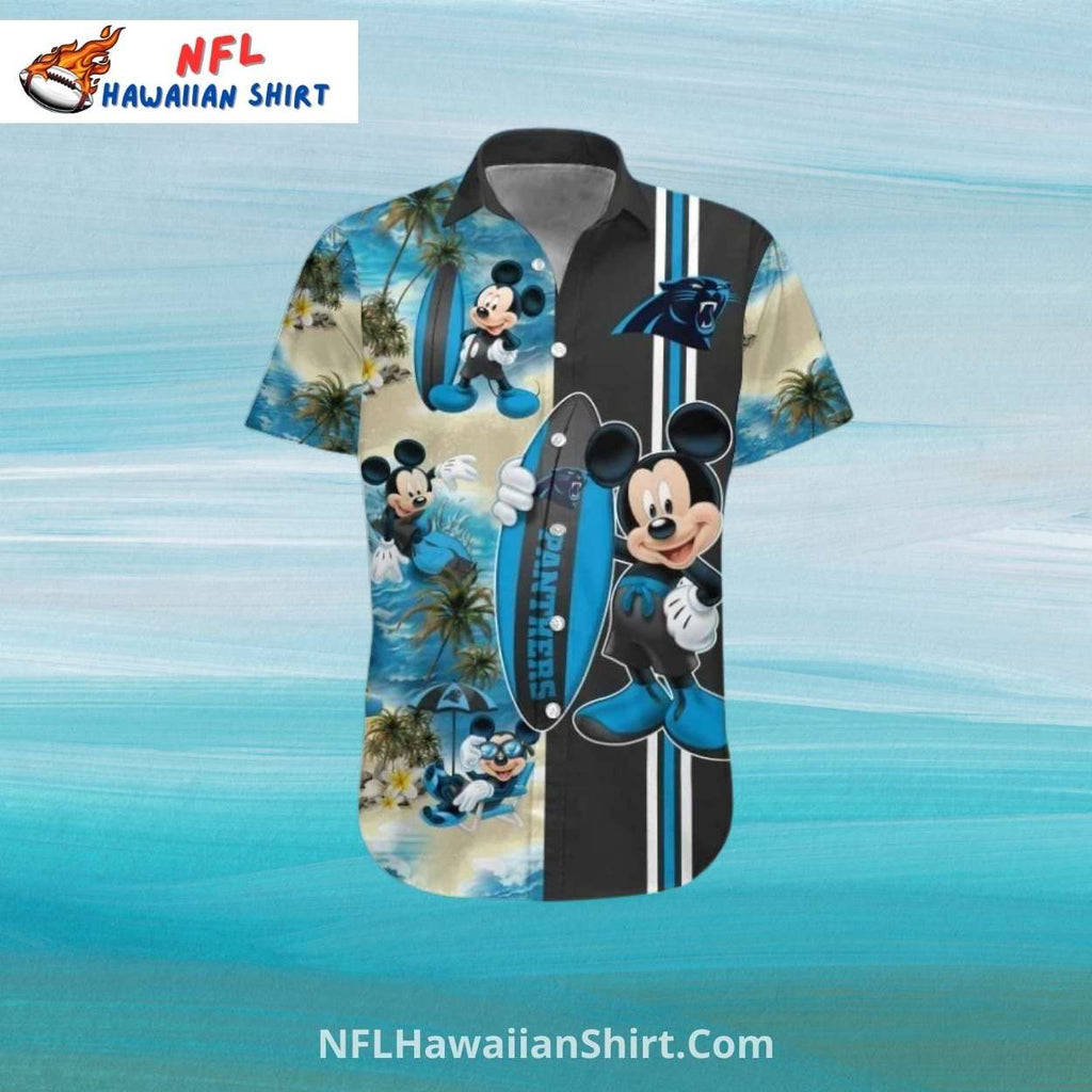Carolina Panthers Aloha Shirt Beach Mickey Surfing Theme