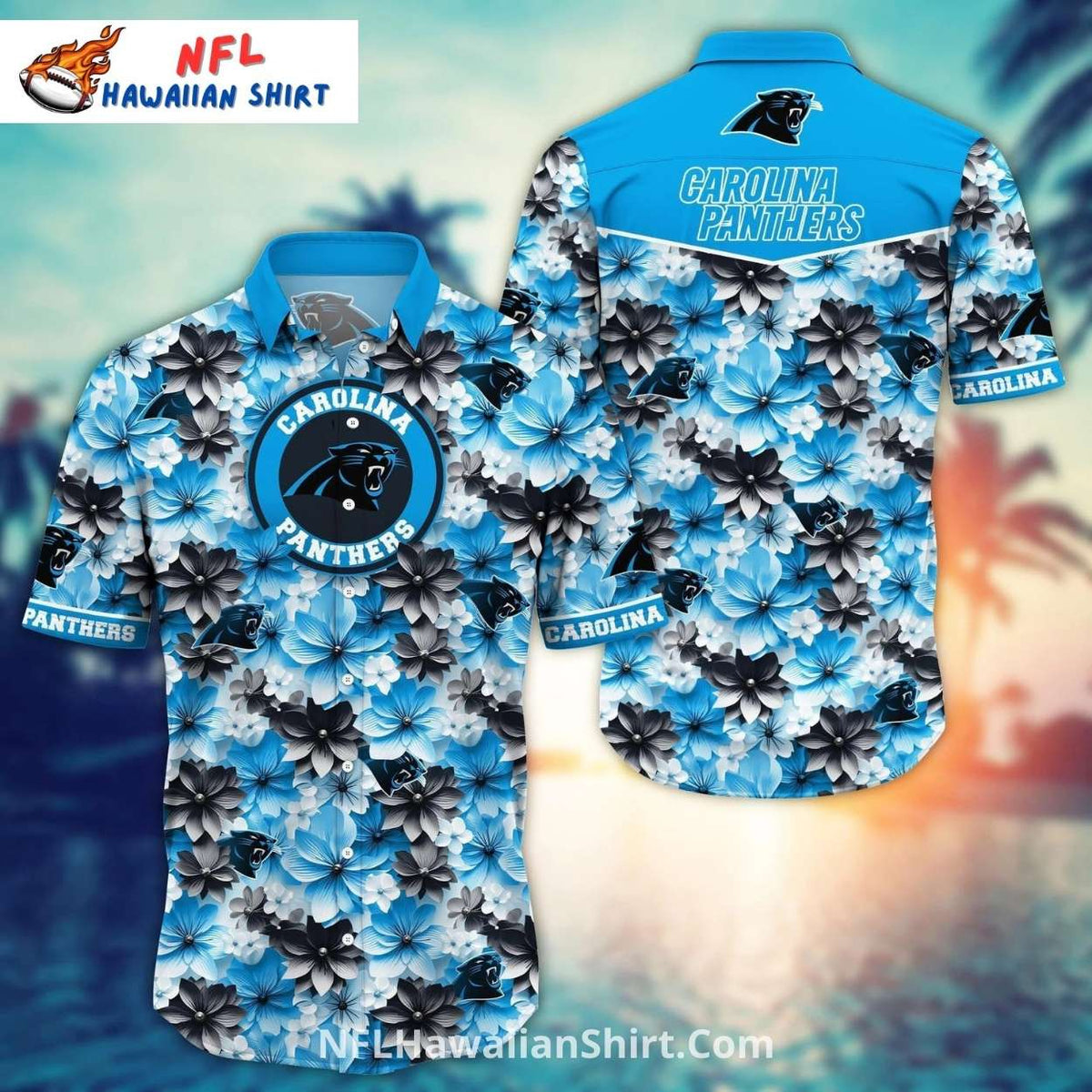 Carolina Panthers Aloha Shirt Blue Blossom Gradient Pattern