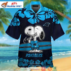 Carolina Panthers Aloha Shirt Snoopy Surfing Tropical Design