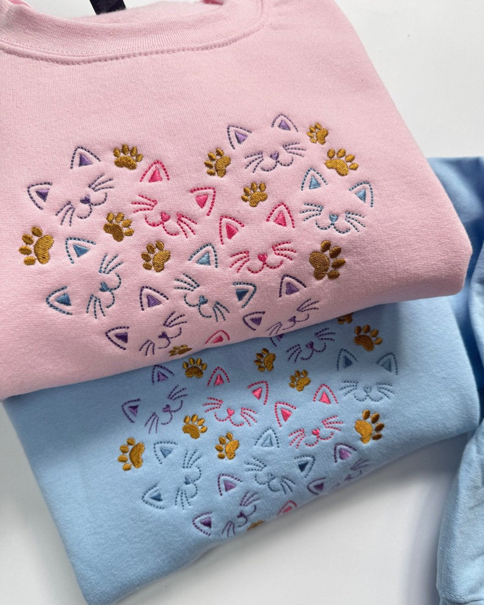 Cat Face Embroidered Sweatshirt