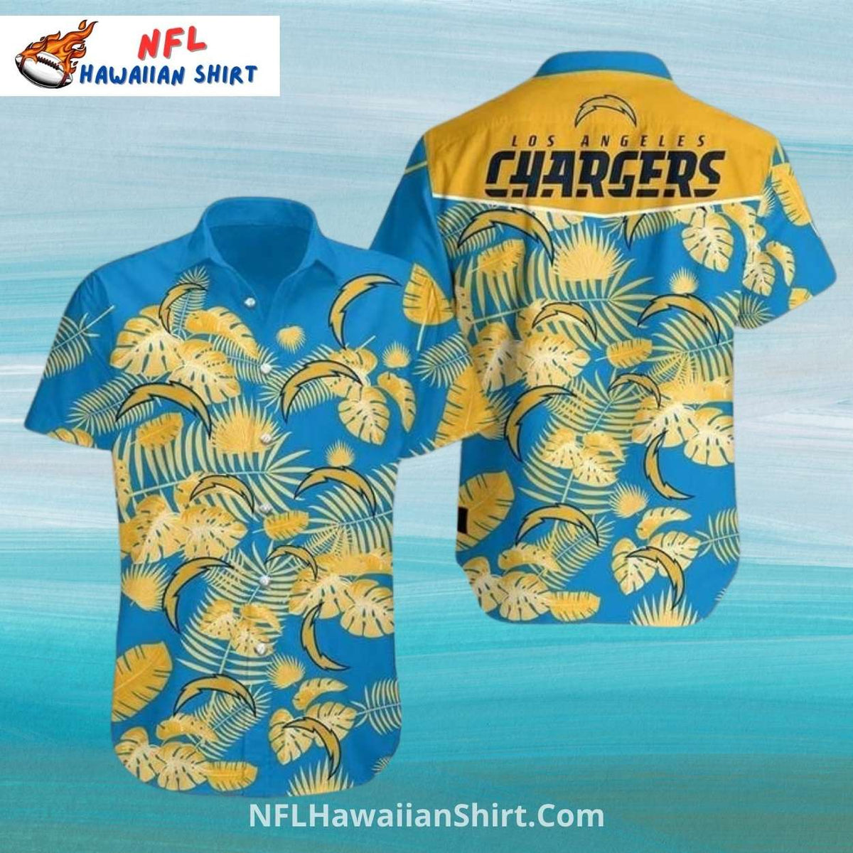 Chargers Hawaiian Shirt With Tropical Leaf Pattern And Team Logo