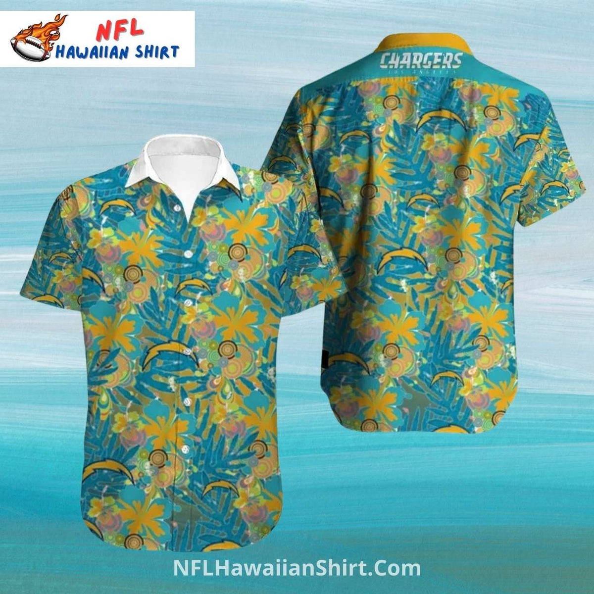 Chargers Tropical Foliage And Sun Hawaiian Shirt