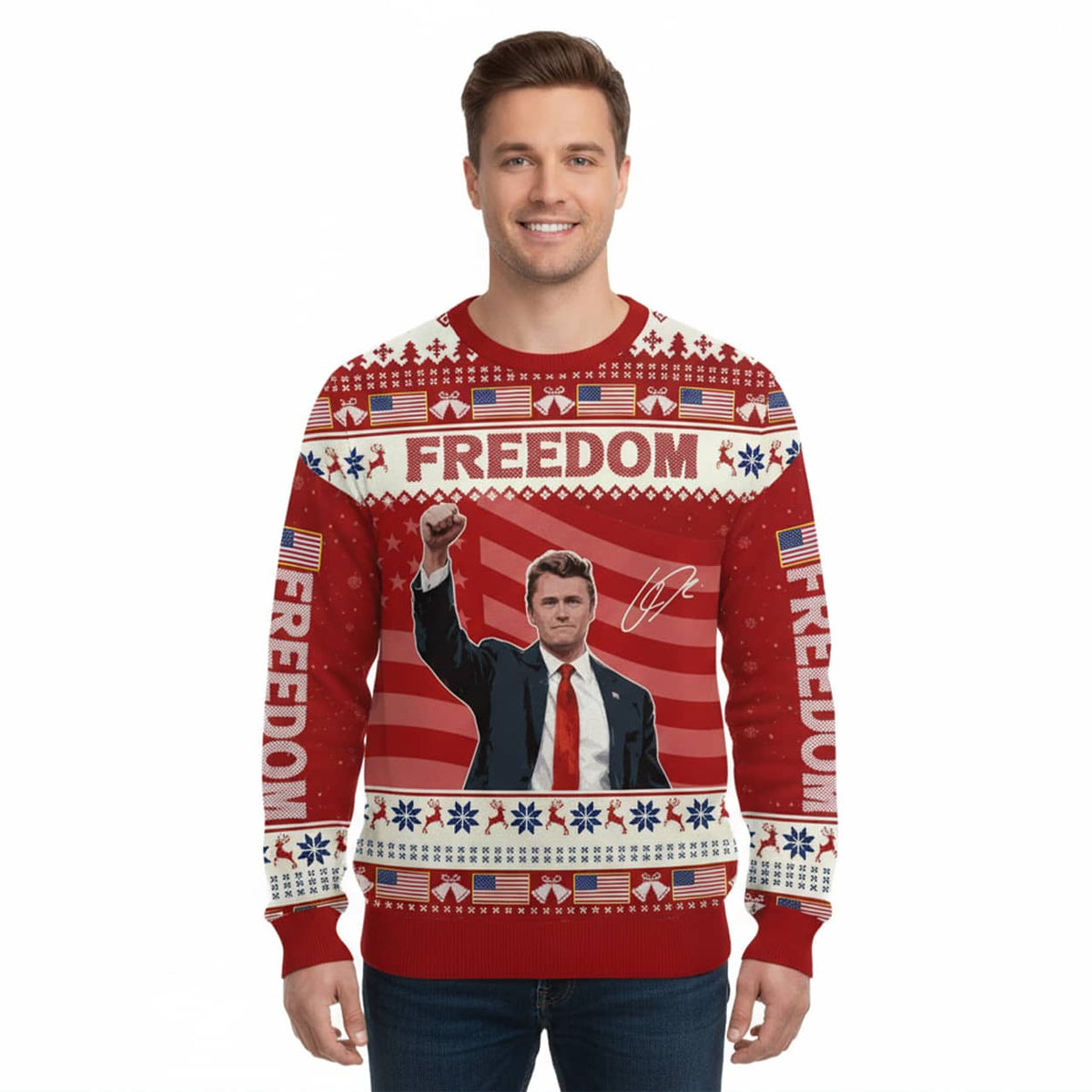 Charlie Kirk Freedom Signature Ugly Sweater