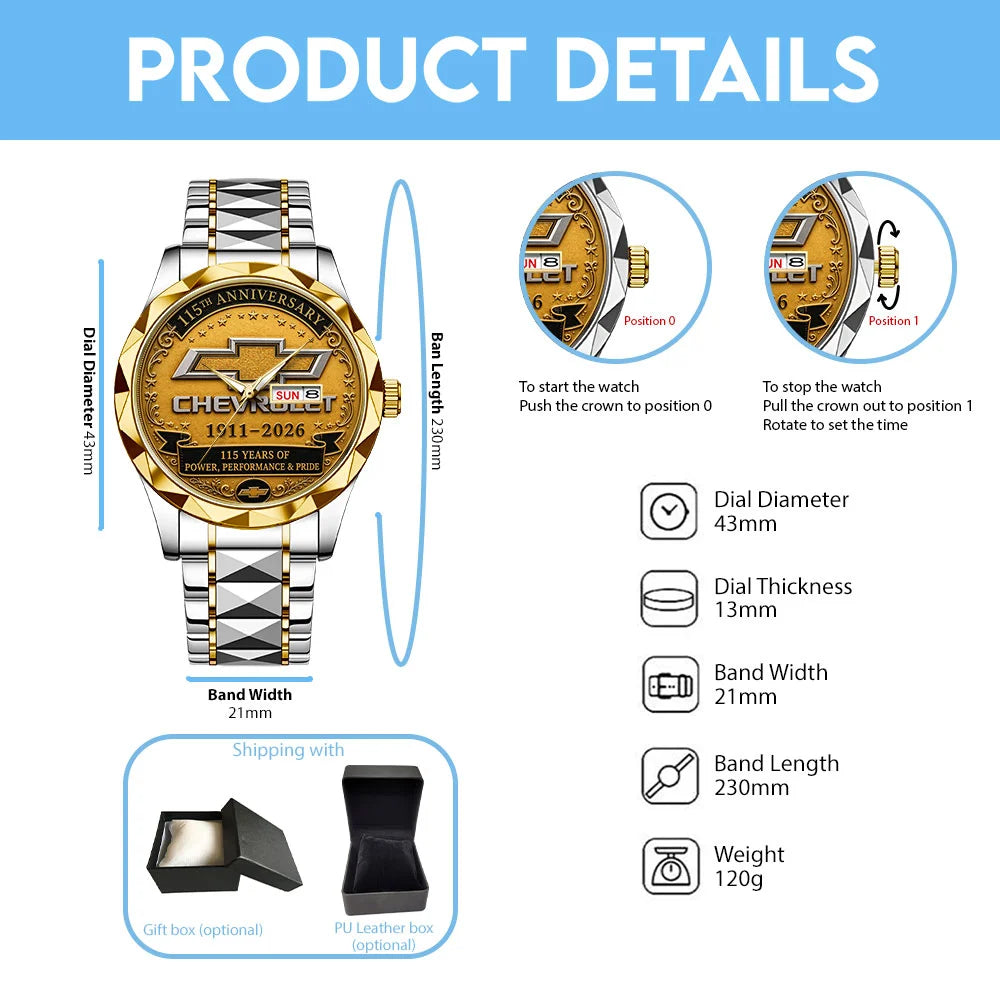 Chevrolet 115th Anniversary Alloy Luxury Quartz Watch - TANTN24929