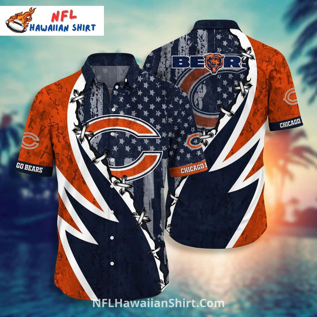 Chicago Bears Aloha Shirt With American Flag Design
