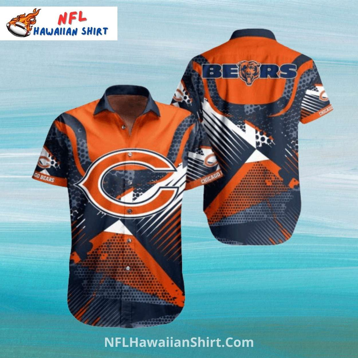 Chicago Bears Aloha Shirt With Geometric And Striped Design