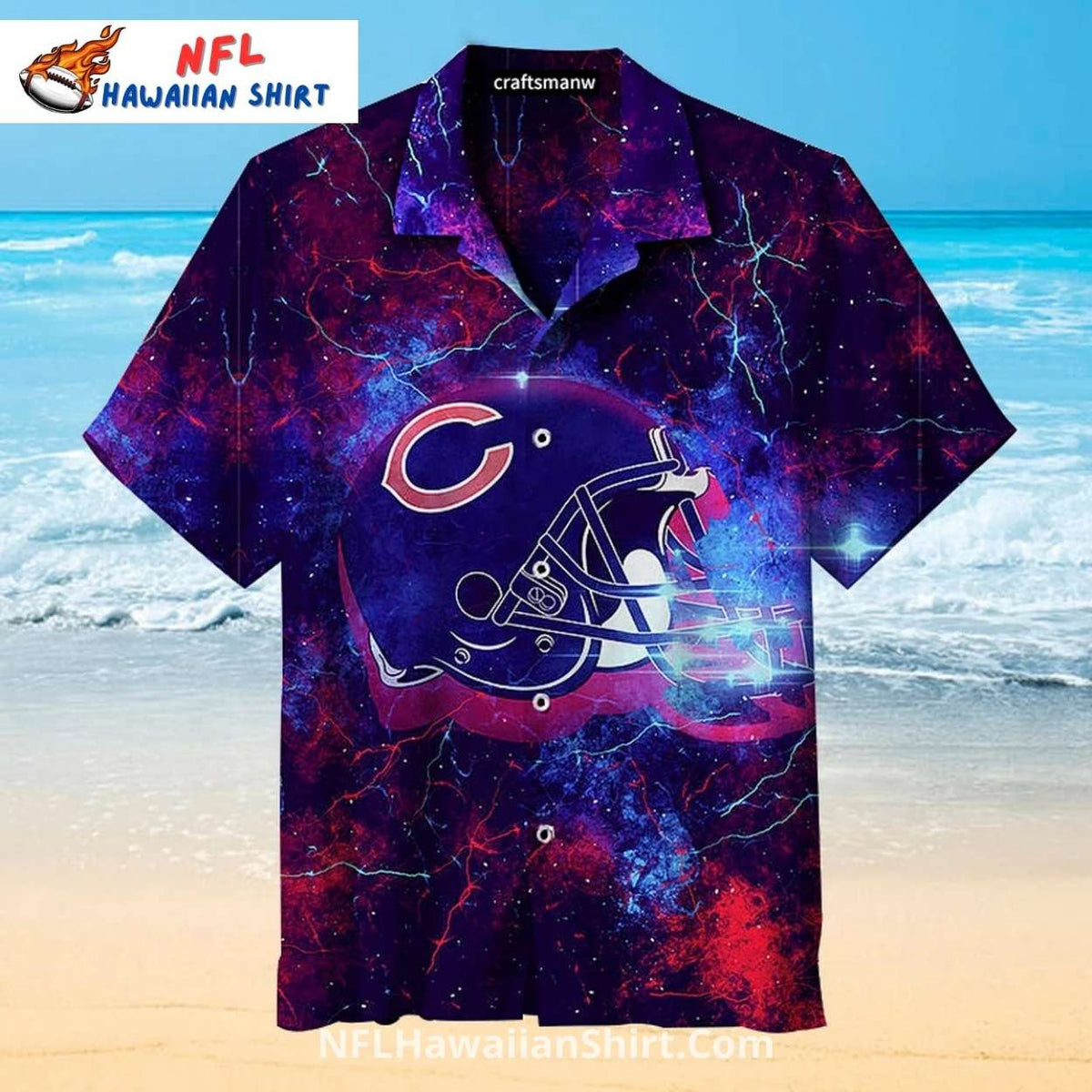 Chicago Bears Aloha Shirt With Space Helmet And Lightning