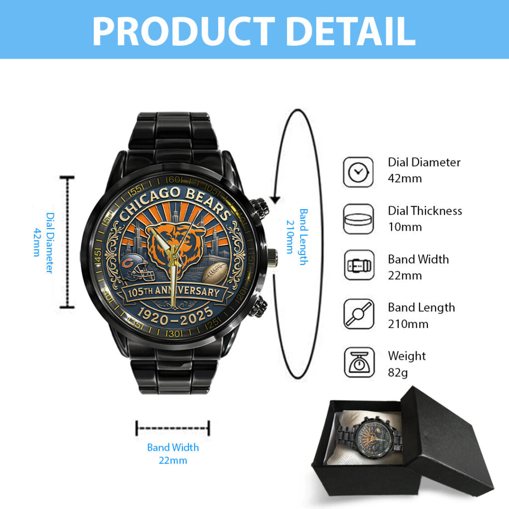 Chicago Bears Black Stainless Steel Watch - TANTN16809