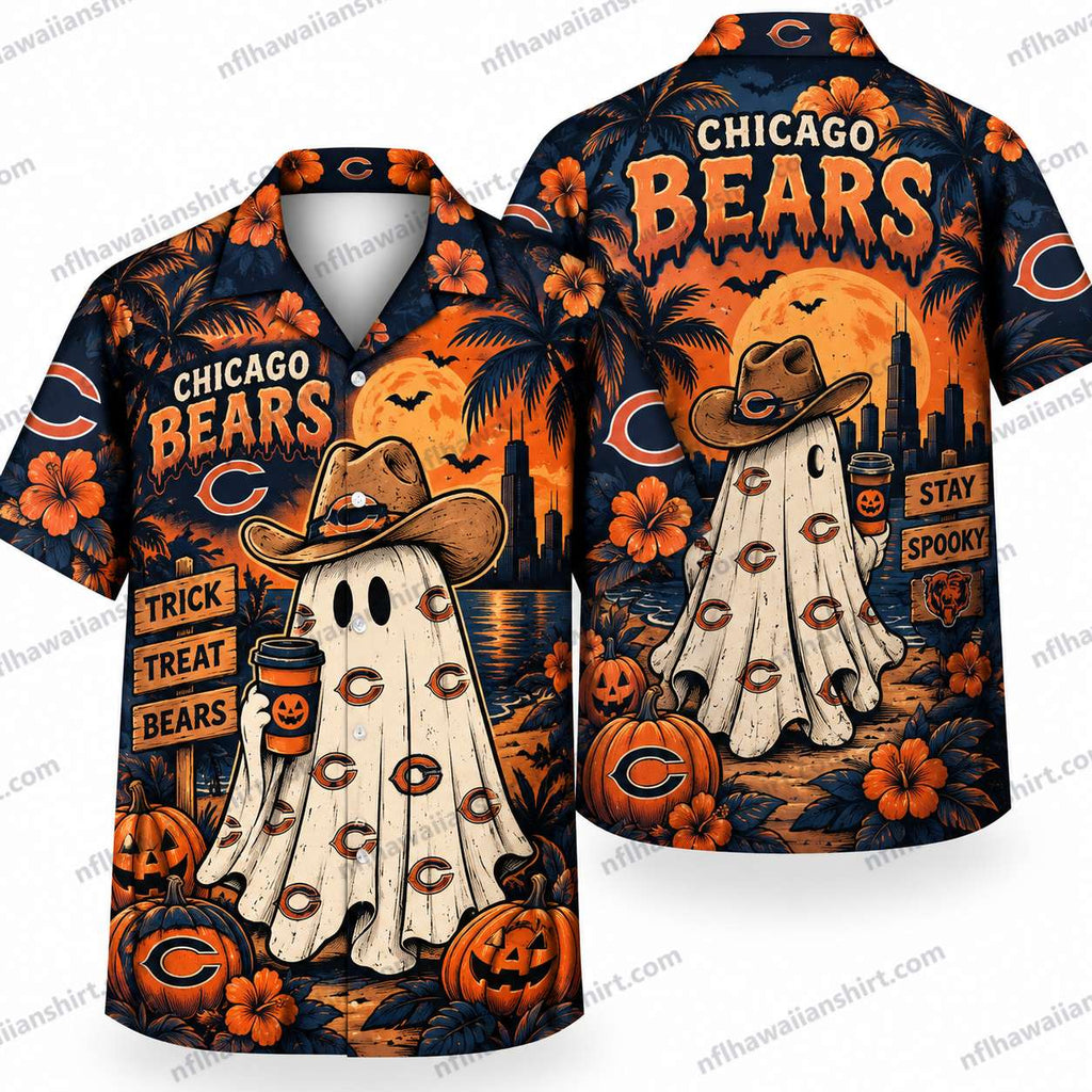 Chicago Bears Ghost Crowd Halloween Hawaiian Shirt