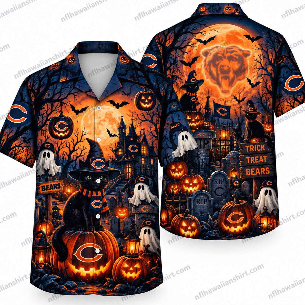 Chicago Bears Ghost Graveyard Halloween Hawaiian Shirt