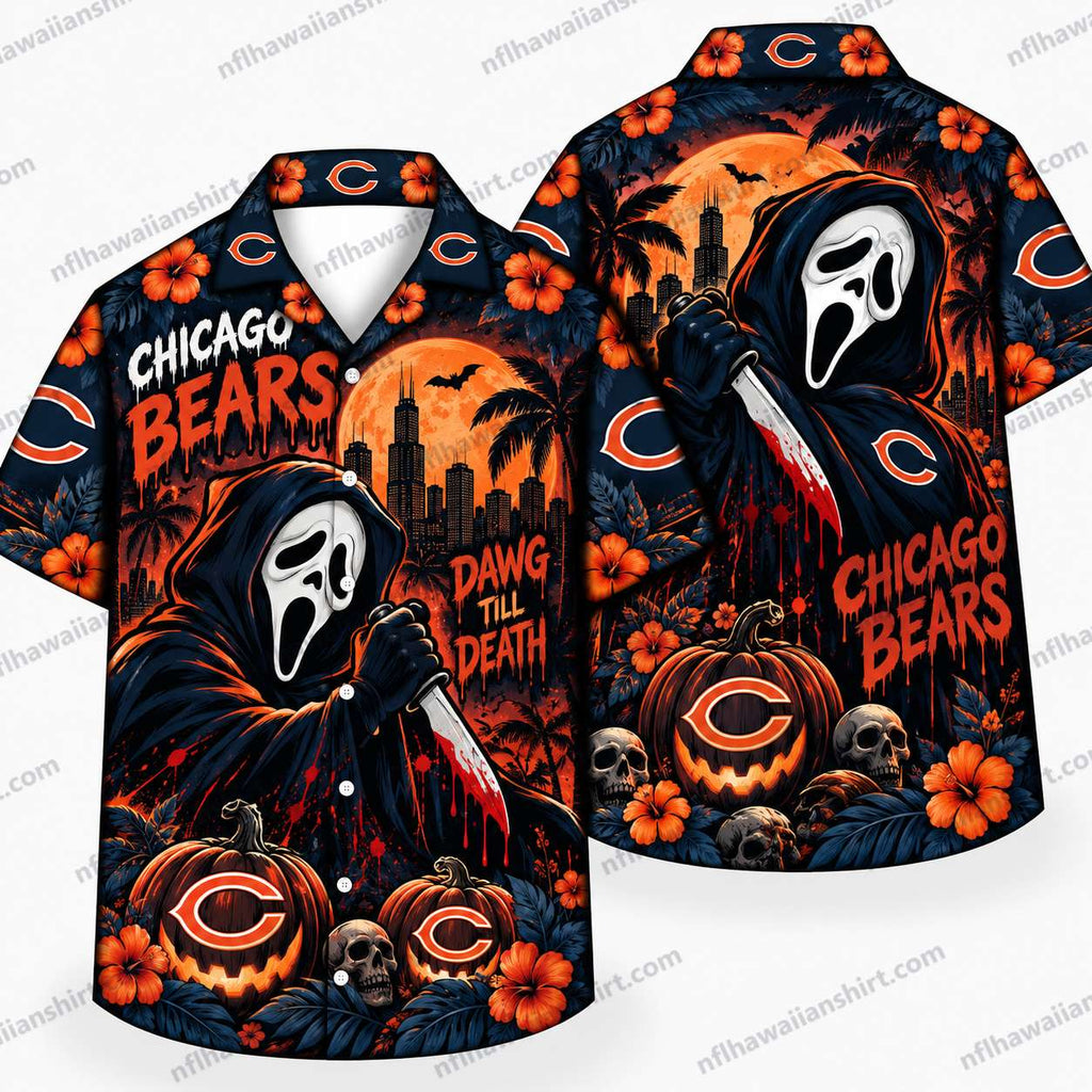 Chicago Bears Ghostface Graveyard Halloween Hawaiian Shirt