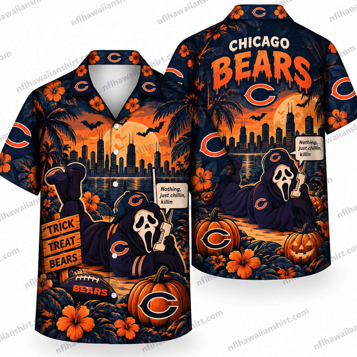 Chicago Bears Ghostface Graveyard Halloween Hawaiian Shirt