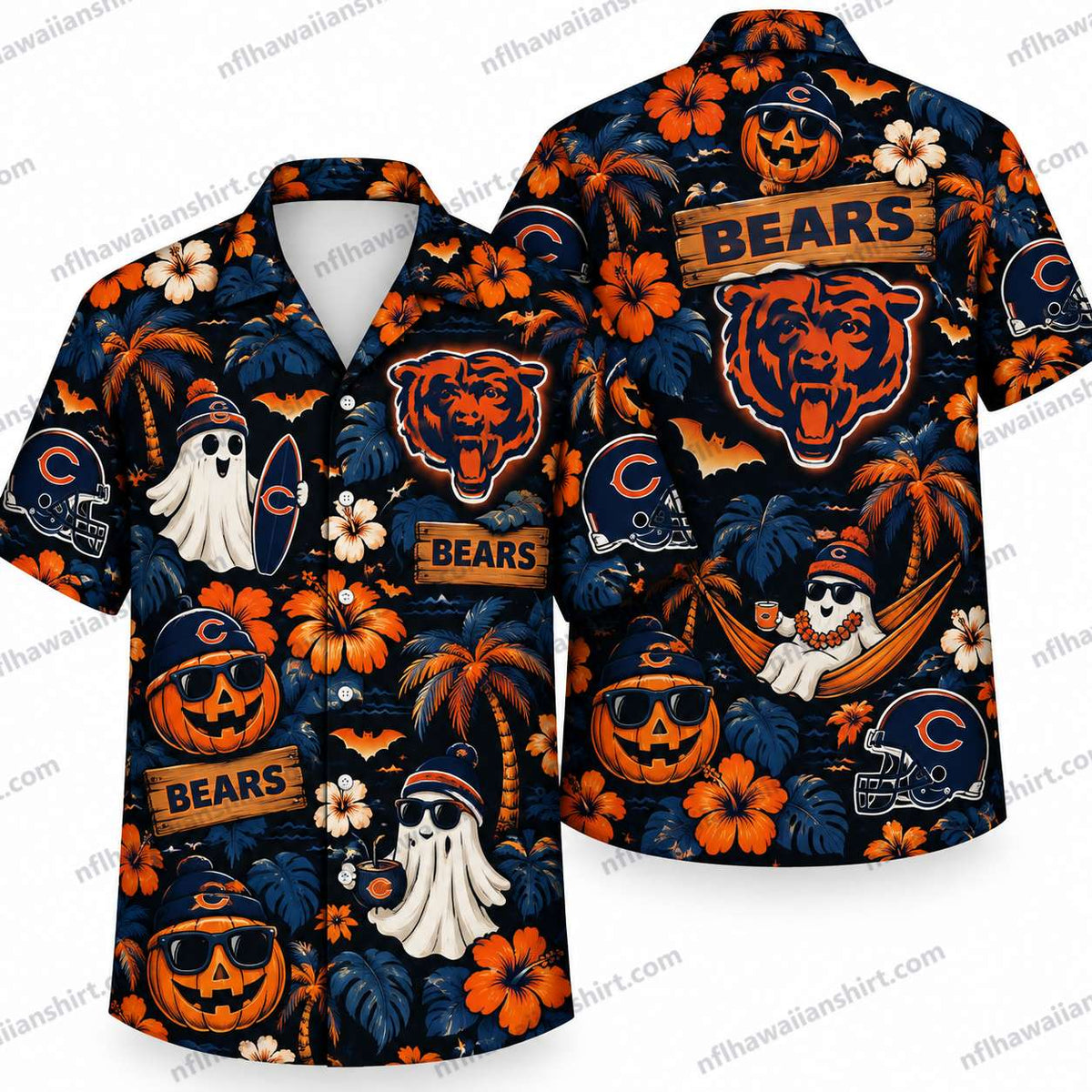 Chicago Bears Halloween Icon Repeat Halloween Hawaiian Shirt