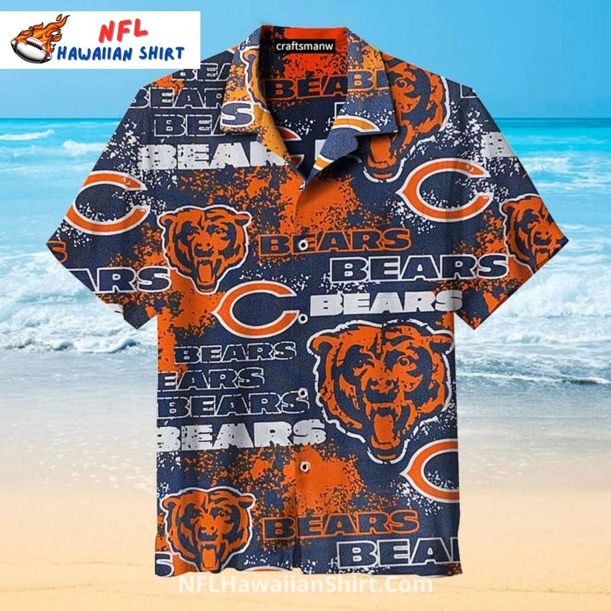 Chicago Bears Hawaiian Shirt With All-Over Bold Logo Print