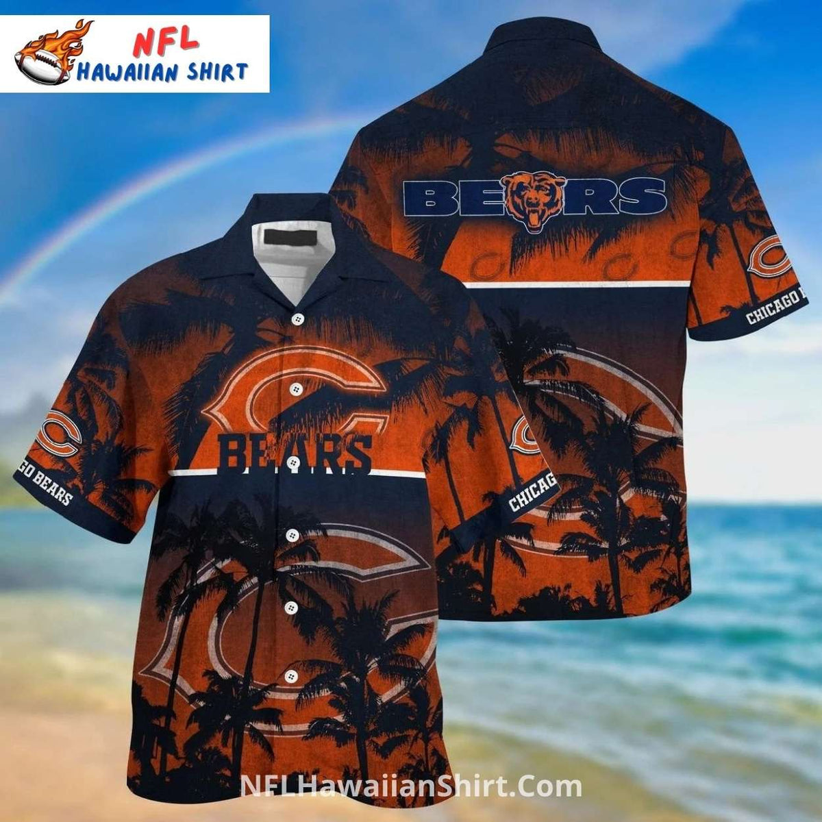 Chicago Bears Hawaiian Shirt With Palm Tree And Sunset Look