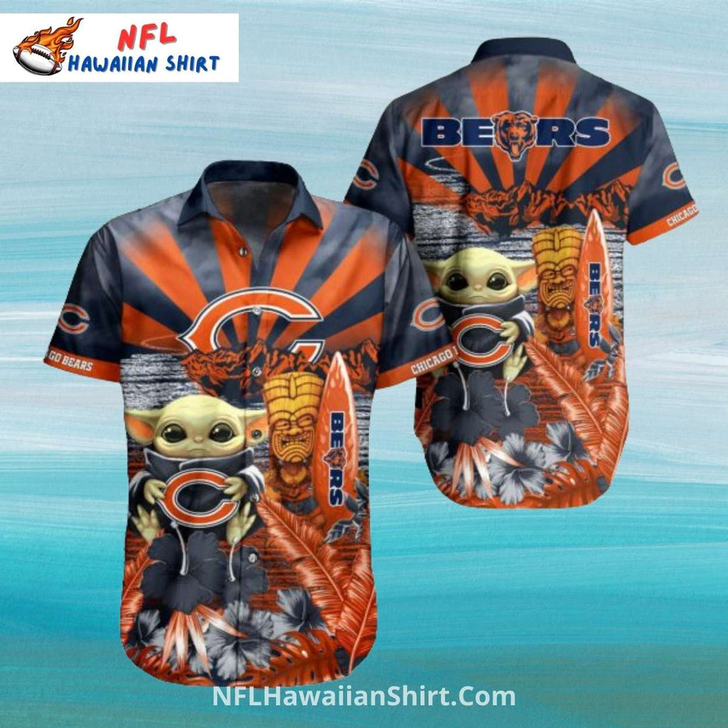 Chicago Bears Hawaiian Shirt With Sunset And Tiki Graphics