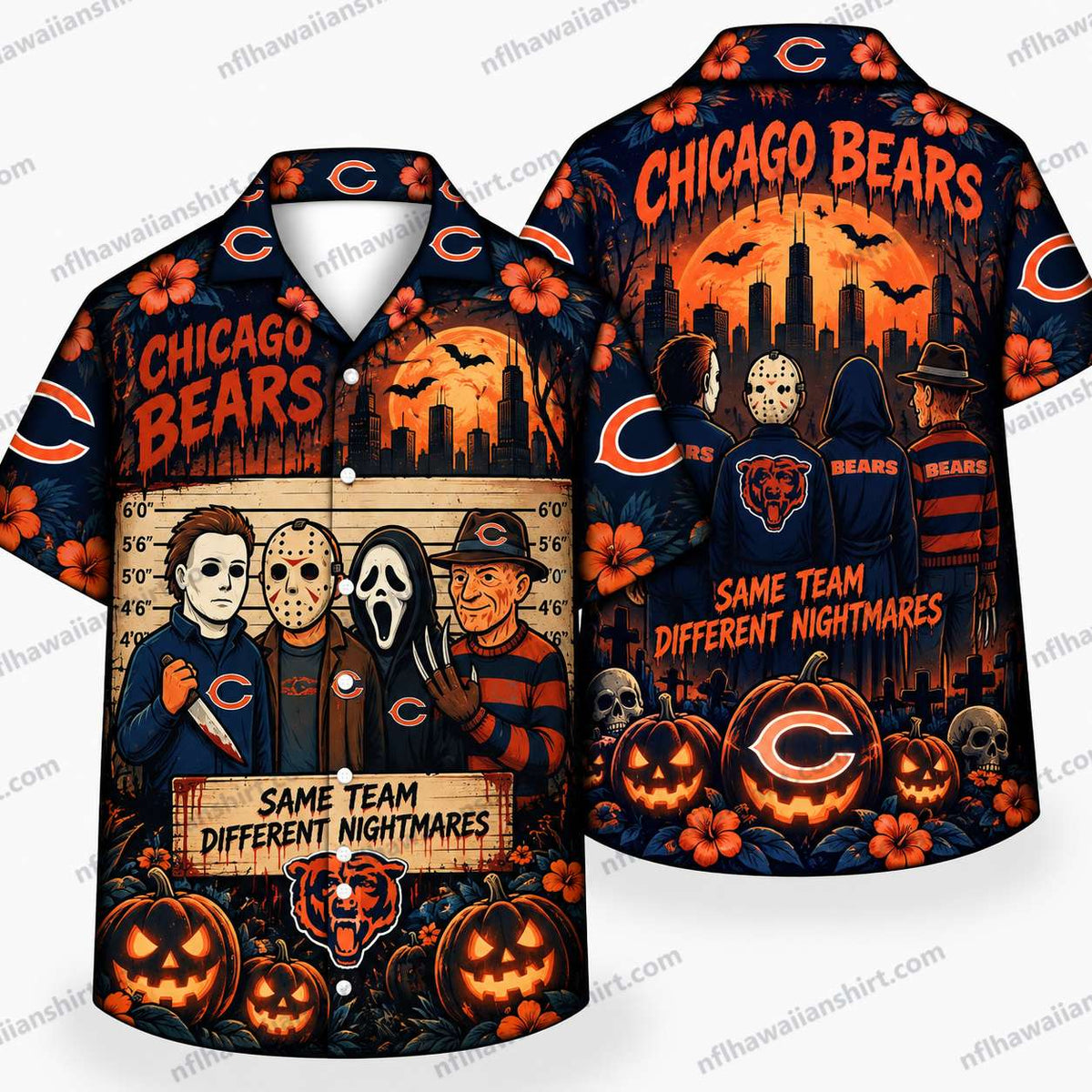 Chicago Bears Horror Team Ensemble Halloween Hawaiian Shirt