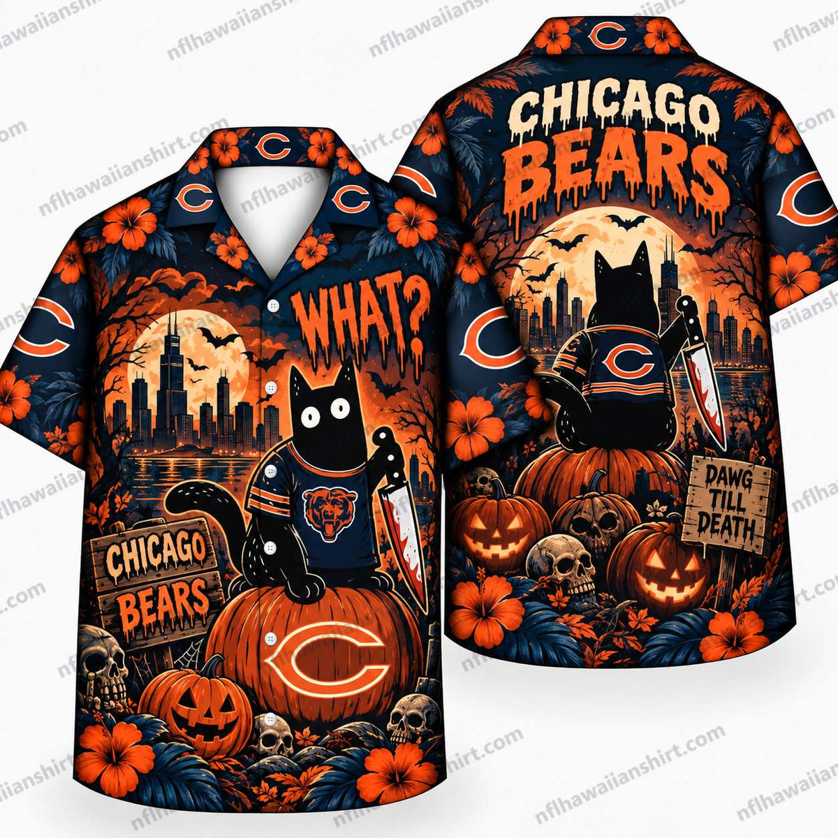 Chicago Bears Masked Graveyard Halloween Hawaiian Shirt