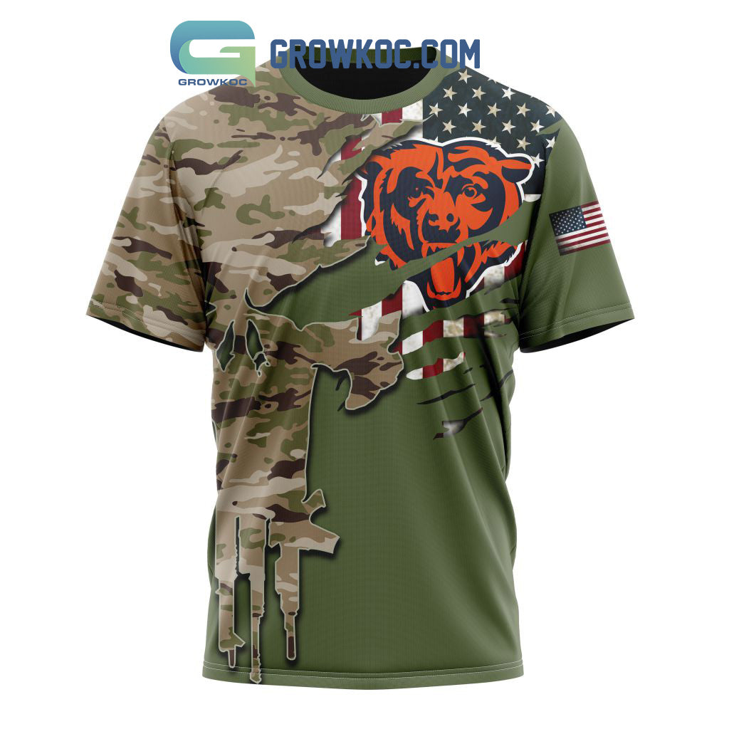 Chicago Bears Personalized Veterans Camo Hoodie Shirt