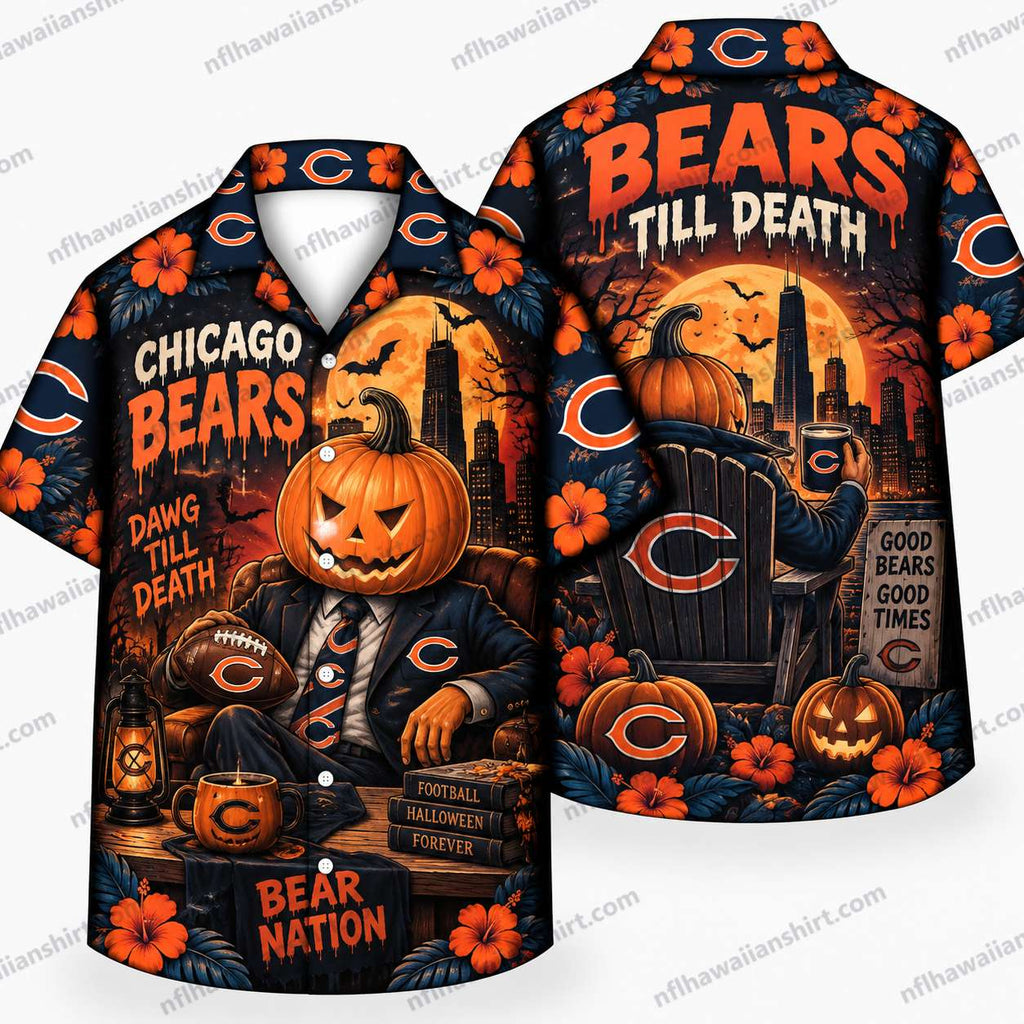 Chicago Bears Pumpkin Fan Graveyard Halloween Hawaiian Shirt